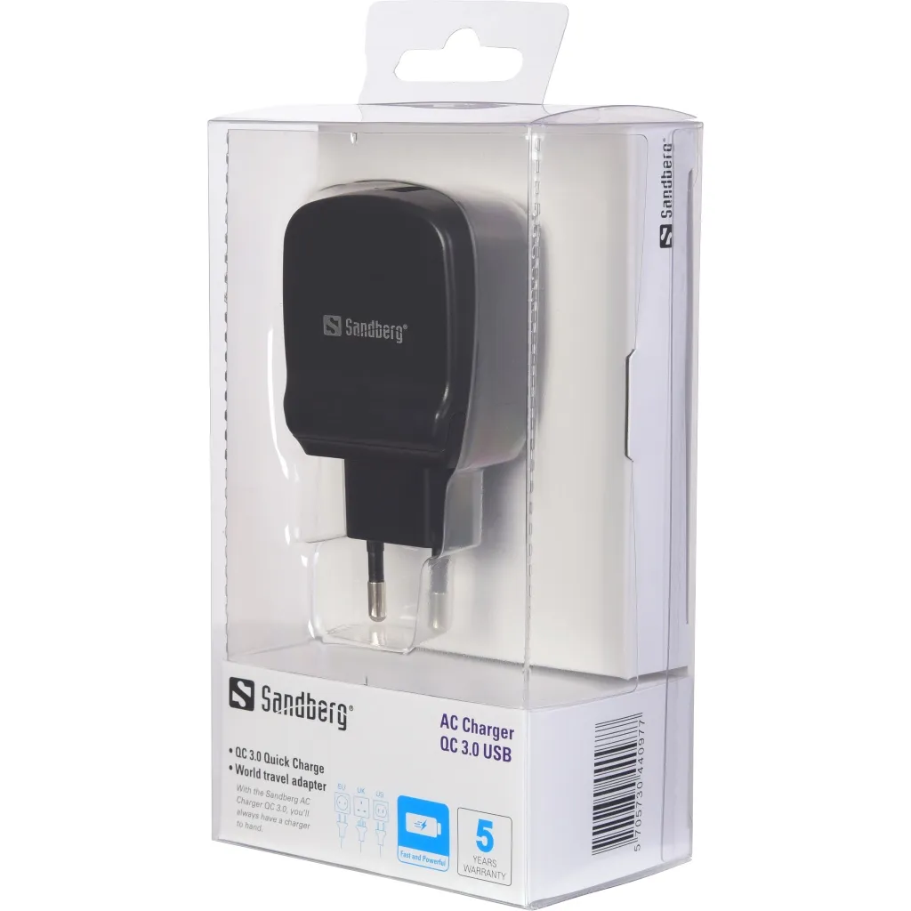 Sandberg AC Charger QC 3.0 USB EU+UK+US – slika 2