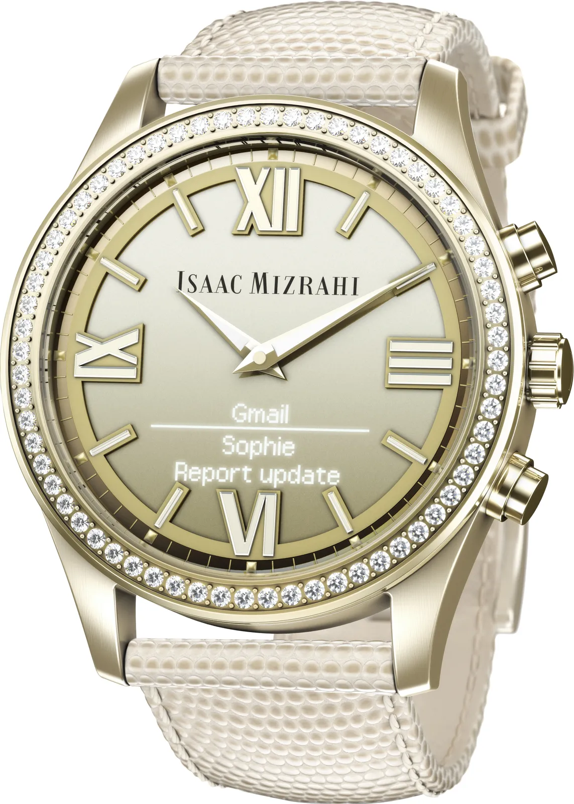 HP Isaac Mizrahi Gold Smartwatch Cream Lizard Strap – slika 2