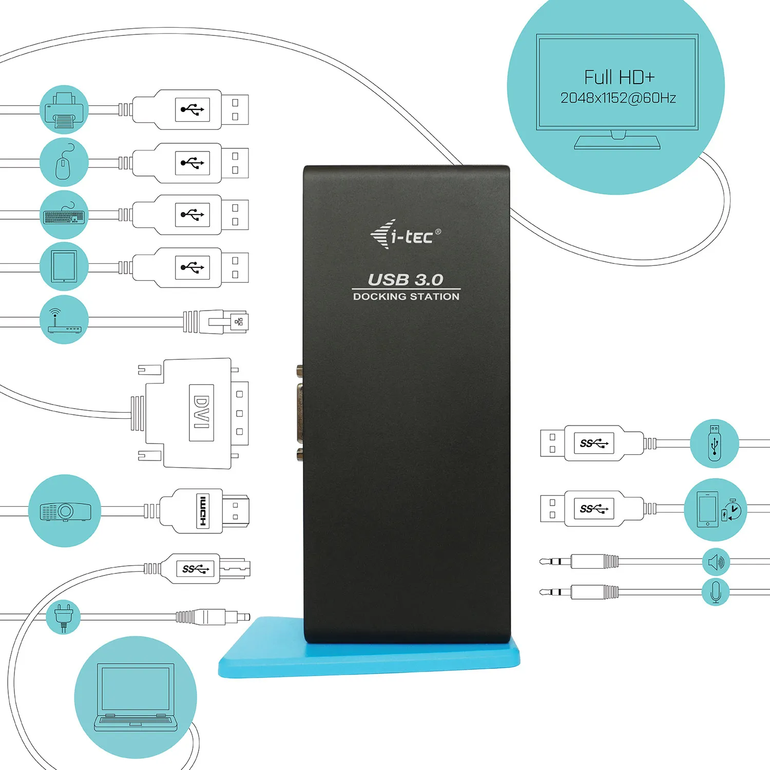 i-tec U3HDMIDVIDOCKUK laptop dock/port replicator – slika 5