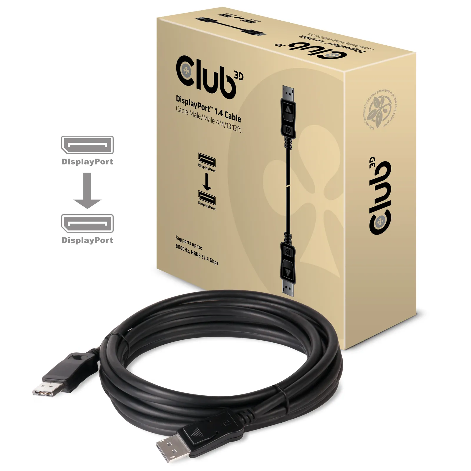 CLUB3D DISPLAYPORT 1.4 MALE TO DISPLAYPORT 1.2 MALE CABLE 4METER 8K 60HZ