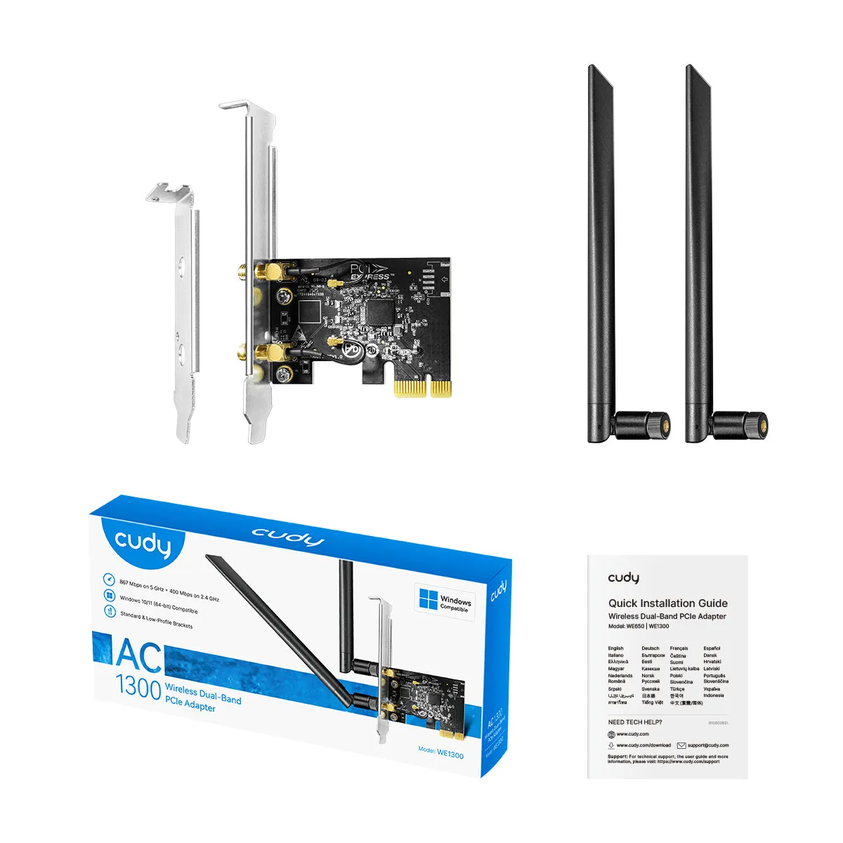 Cudy Мрежова карта WE1300, Dual-Band PCI-e, 867 - 400 Mbps – slika 3