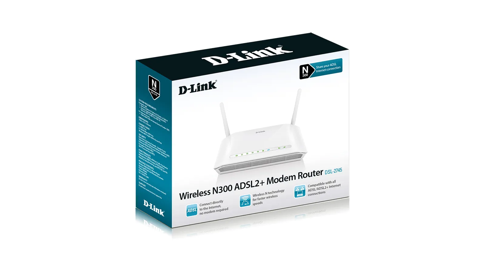 D-Link Wireless N300 ADSL2+ Modem Router DSL-2745 wireless router – slika 4