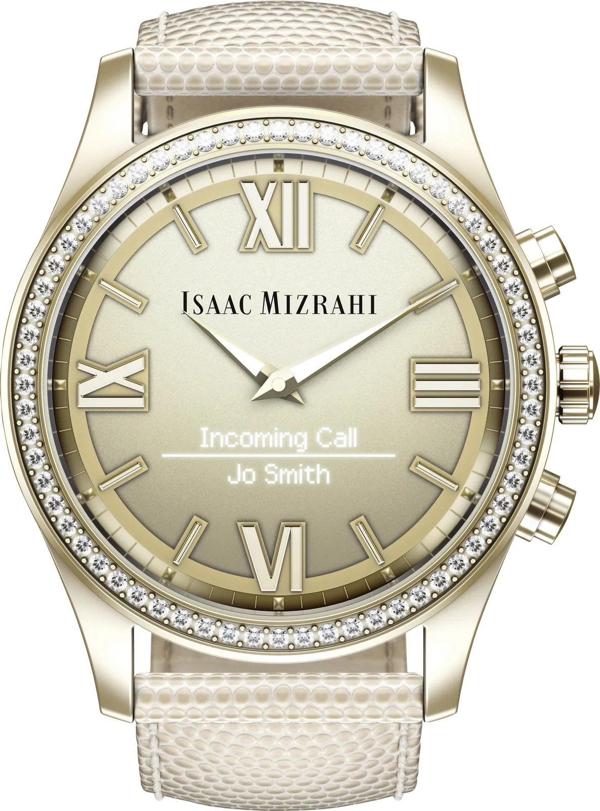 HP Isaac Mizrahi Gold Smartwatch Cream Lizard Strap