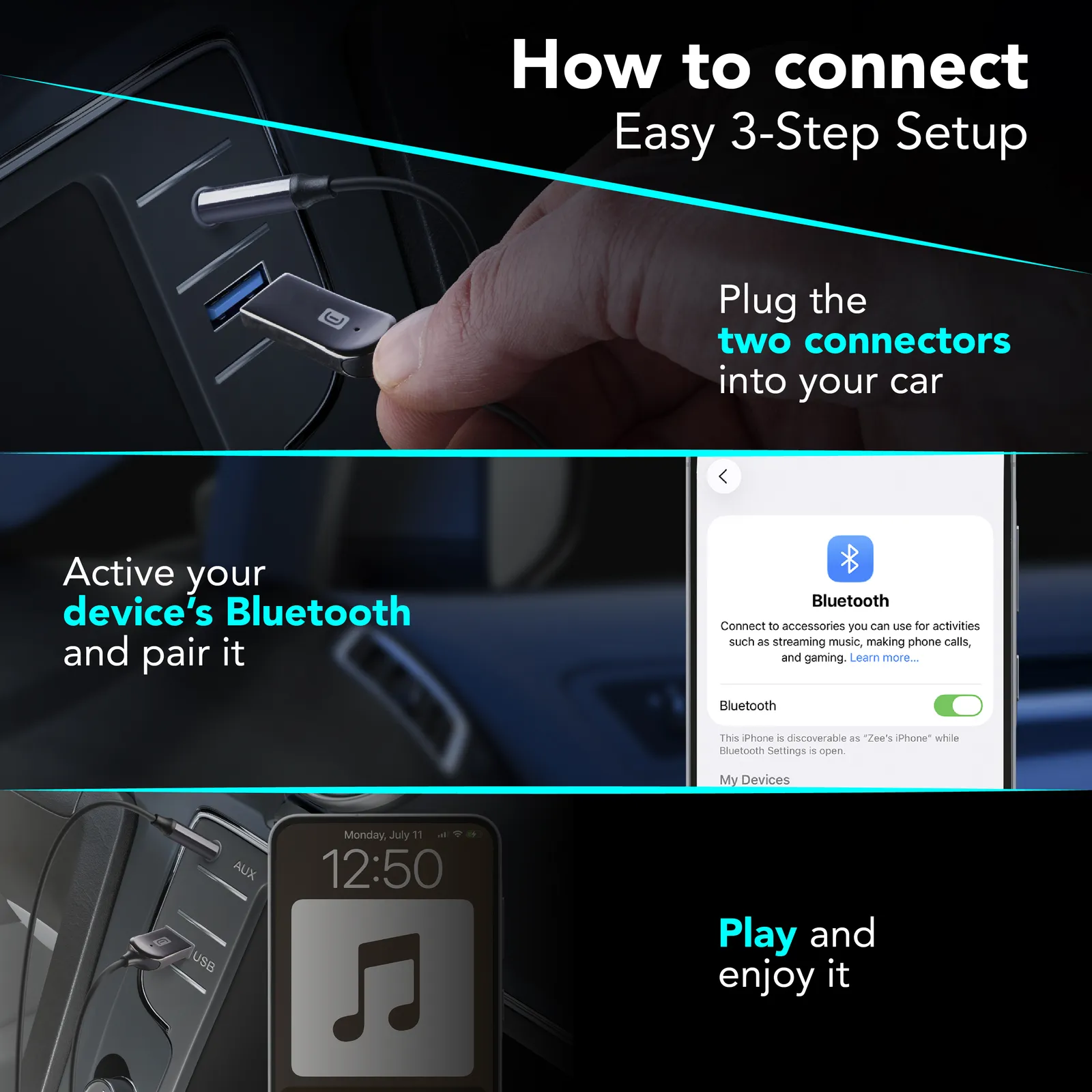 Cellularline BLUETOOTH RECEIVER CABLE 3.5 JACK CONNECTOR AND USB-A PORT audio cable – slika 4