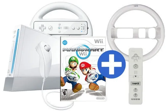 Nintendo Wii + Mario Kart + 2 Controllers + 2 Wheels