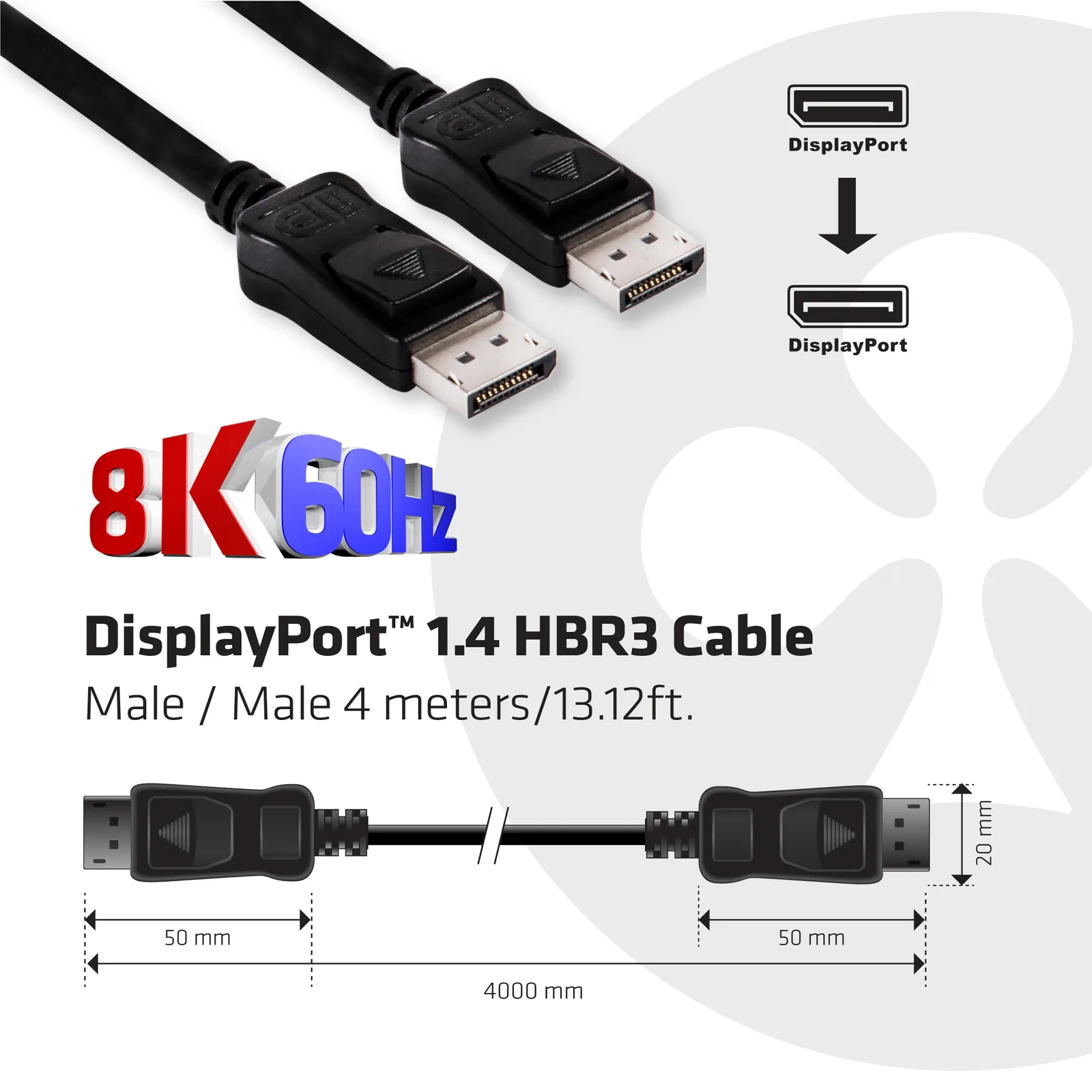 CLUB3D DISPLAYPORT 1.4 MALE TO DISPLAYPORT 1.2 MALE CABLE 4METER 8K 60HZ – slika 2